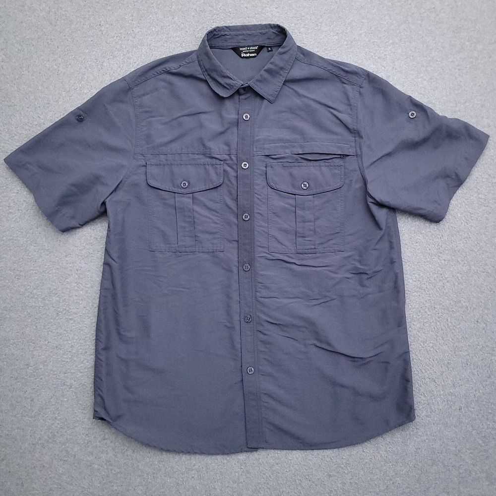 Rohan Button Up Shirt Mens Large Gorpcore Hiking Fishing Gray Insect Shield UV